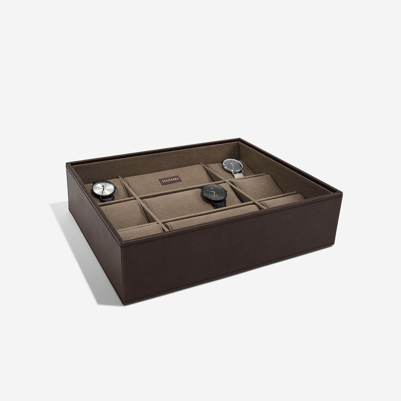 STACKER WATCHBOX 15 PC OPEN BROWN WITH KHAKI Outlet Stackers