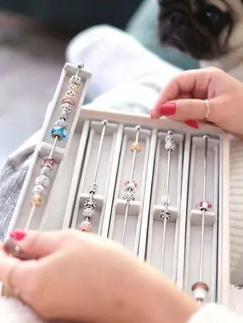 Long Grey Velvet Charm Bar