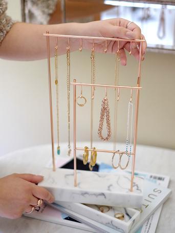 Large Rose Gold 12 Hook Jewellery Stand