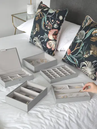 Pebble Grey Classic Jewellery Box Set of 5