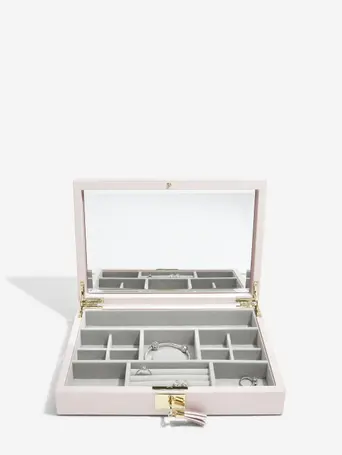 Szkatułka na biżuterię Loves Luxury jasnoróżowa z pokrywką i lusterkiem