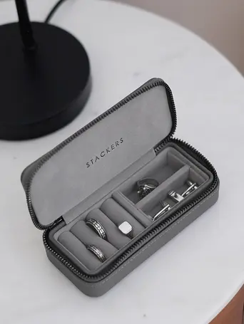 Slate Grey Medium Zipped Travel Jewellery Box - Men's