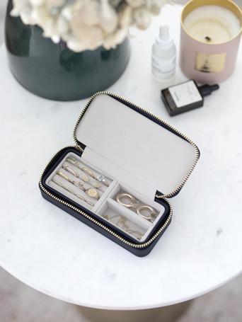 Navy Blue Medium Zipped Travel Jewellery Box