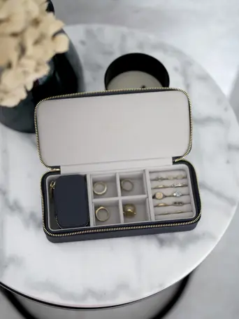 Navy Blue Large Zipped Travel Jewellery Box