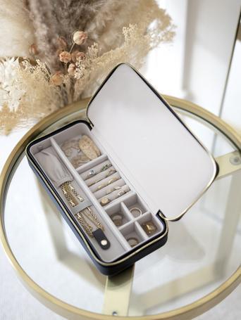 Navy Blue Sleek Necklace Zipped Travel Jewellery Box