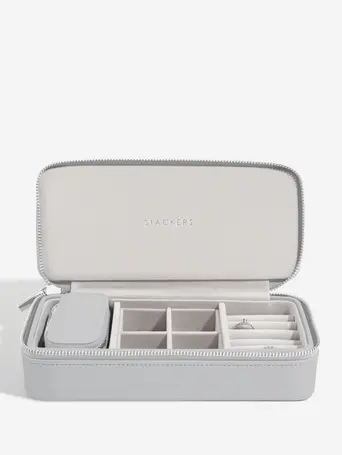 Pebble Grey Large Zipped Travel Jewellery Box