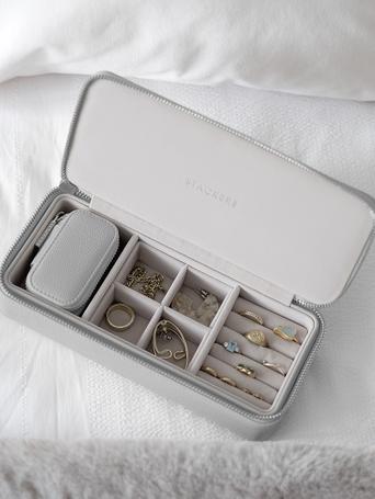 Pebble Grey Large Zipped Travel Jewellery Box