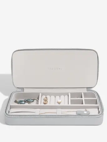 Pebble Grey Sleek Necklace Zipped Travel Jewellery Box