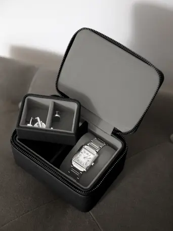 Pebble Black Watch & Cufflink Box