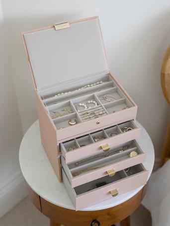 Blush Pink & Champagne Gold Classic Jewellery Box 3-Drawer Set