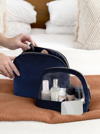 Limited Edition Navy Velvet Nested Cosmetic Bag Set of 2