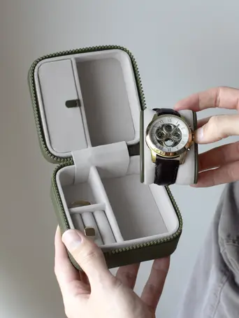 Green Canvas Watch & Jewellery Box