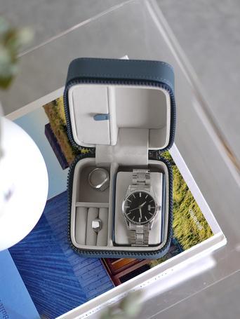Blue Canvas Watch & Jewellery Box