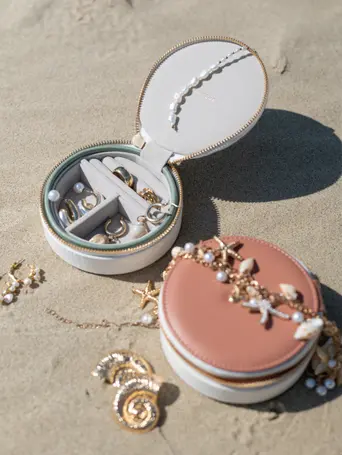 Seafoam Round Travel Jewellery Box