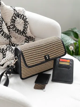 Black Raffia Crossbody Bag