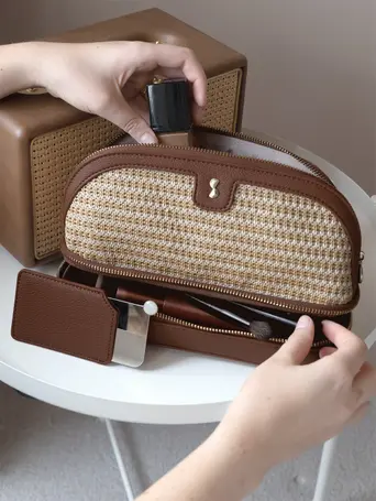 Tan Raffia Cosmetic Bag