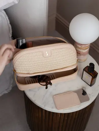 Blush Raffia Cosmetic Bag