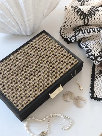 Black Raffia Classic Jewellery Box Lid