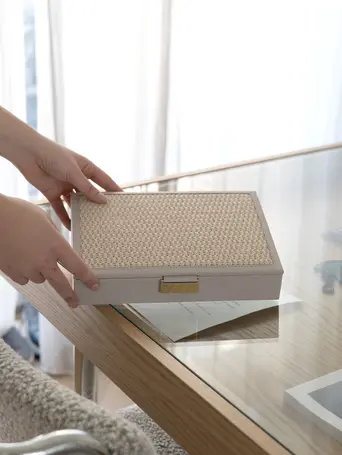 Taupe Raffia Classic Jewellery Box Lid
