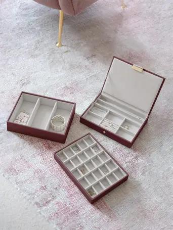Burgundy Classic Jewellery Box Set of 3