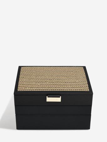 Black Raffia Classic Jewellery Box Set of 3