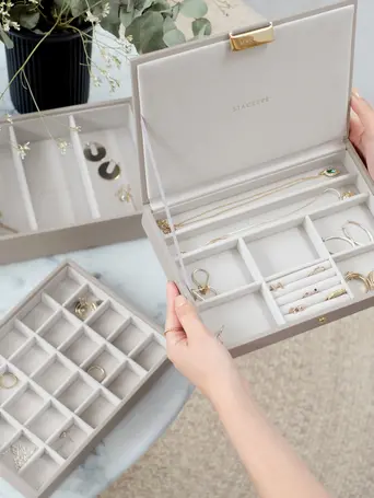 Taupe Raffia Classic Jewellery Box Set of 3