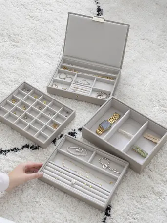 Taupe Raffia Classic Jewellery Box Set of 4