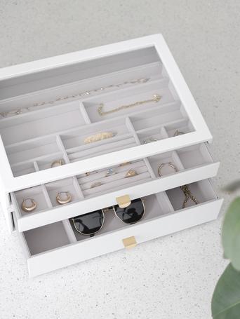 Fehér Pebble Supersize fiókos ékszertartó doboz szett 2 szintes