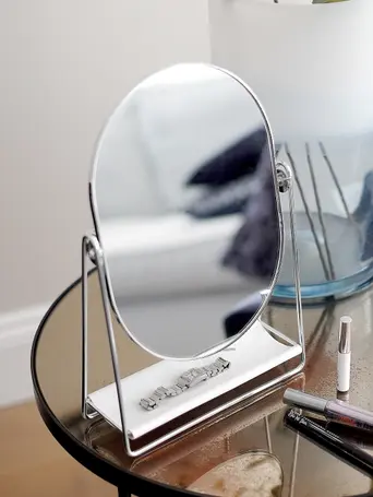 Pebble White & Chrome Dressing Table Mirror & Jewellery Stand