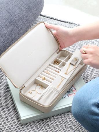 Taupe Sleek Necklace Zipped Jewellery Box