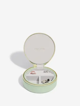Sage Green Round Zipped Jewellery Box