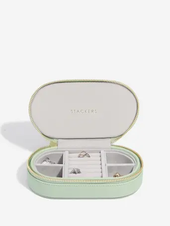 Sage Green Oval Zipped Jewellery Box