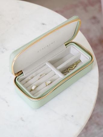 Sage Green Medium Zipped Travel Jewellery Box