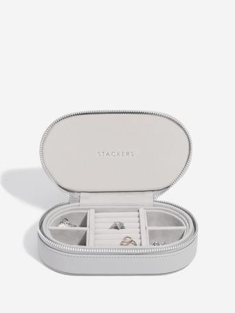 Pebble Grey Oval Zipped Jewellery Box