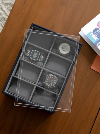 STACKERS PEBBLE NAVY 8 PIECE WATCH BOX WITH ACRYLIC LID