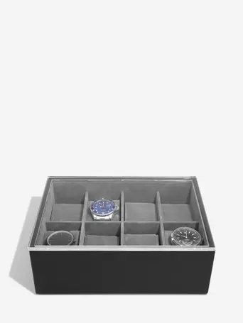 Black Pebble 8 Piece Watch Box & Acrylic Lid