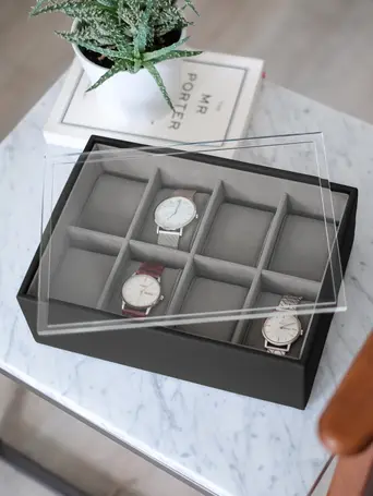 Black Pebble 8 Piece Watch Box & Acrylic Lid