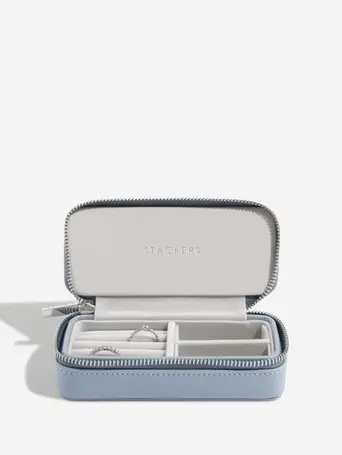 Dusky Blue Medium Zipped Travel Jewellery Box