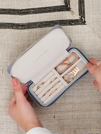 Dusky Blue Medium Zipped Travel Jewellery Box