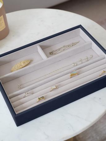 Navy Pebble Classic Ring & Bracelet Layer