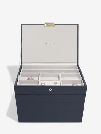 Navy Pebble Classic Jewellery Box Set of 4