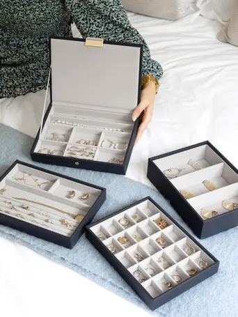 Navy Pebble Classic Jewellery Box Set of 4