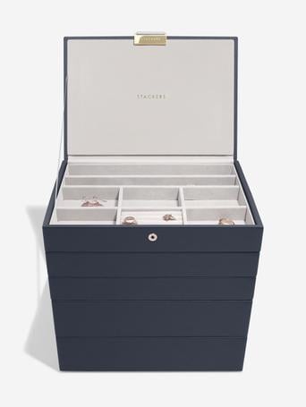 Szkatułka na biżuterię Stackers Pebble pięcioelementowa classic granatowa