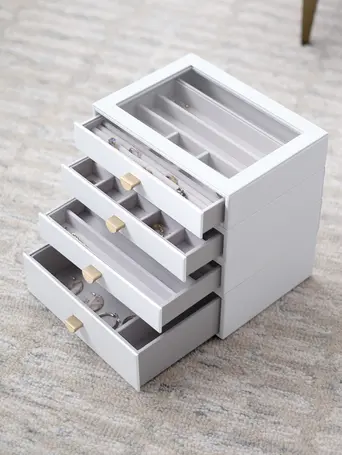 Pebble White Classic Display Jewellery Box Set of 4