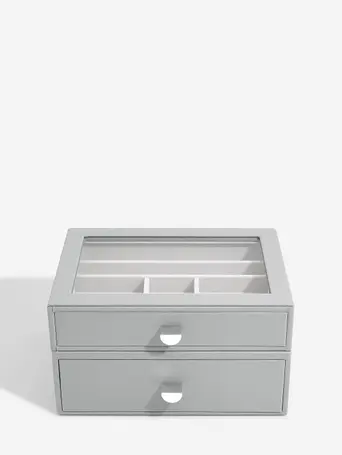 Szürke Pebble Classic fiókos ékszertartó doboz szett 2 szintes