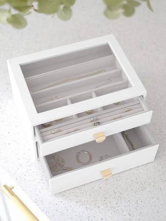 Pebble White Classic Display Jewellery Box Set of 2