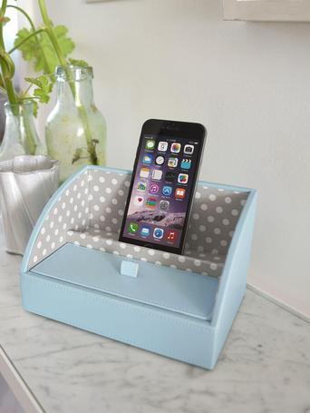 STACKER MINI CHARGING VALET AQUA/GREY POLKA DOT