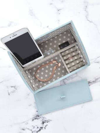 STACKER MINI CHARGING VALET AQUA/GREY POLKA DOT