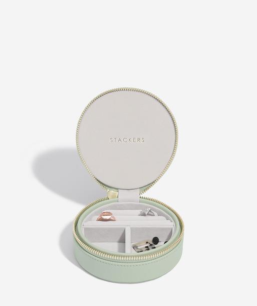 Sage Green Round Zipped Jewellery Box