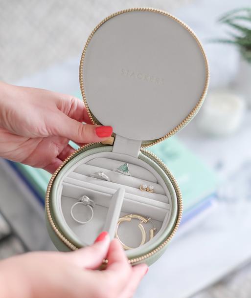 Sage Green Round Zipped Jewellery Box